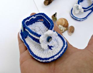Sandaletti Infradito all'uncinetto/Flip Flop Neonata/Infradito di cotone/Sandali bianchi blu