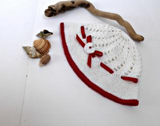 Cappellino Estivo All'Uncinetto/Cappellino Neonata/Berretto Bianco e Rosso/ Cappello in cotone