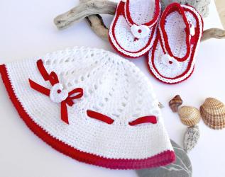 Cappellino e Sandaletti estivi, Set per neonata in cotone
