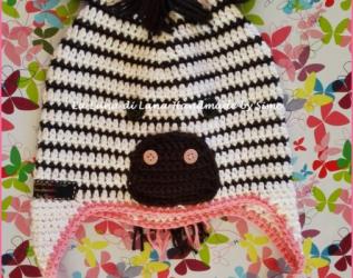 Cappellino a uncinetto a forma di Zebra per bambino o bambina