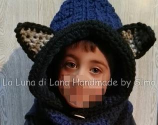 Cappuccio a uncinetto con scalda collo e orecchie a forma di lupetto per bambino o bambina