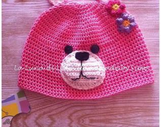  Cappello uncinetto per bimba a forma di orsetto in cotone