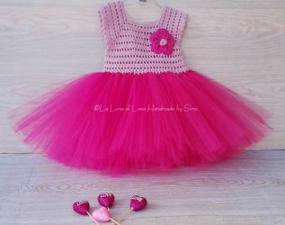Vestitino  uncinetto e tulle per bimba abito tutù (fino a 18 mesi)