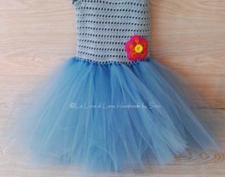 Abito bimba o neonata azzurro ad uncinetto e tulle abito tutù