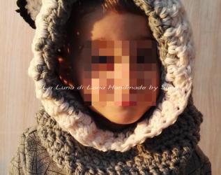Cappuccio uncinetto con scaldacollo a forma di lupetto per bambino o bambina