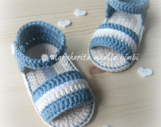 Sandali neonato/scarpine neonato in cotone jeans chiaro - uncinetto - fatto a mano