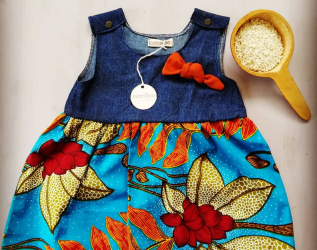 Abitino Scamiciata 3 anni con corpetto in denim e gonna wax