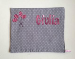 Tovaglietta americana per la colazione dei bambini: cotone a pois, applique di palloncini e nome del bimbo personalizzabile