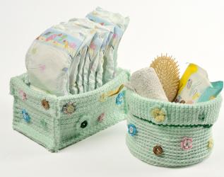 Set coppia portapannolini + portaccessori ad uncinetto