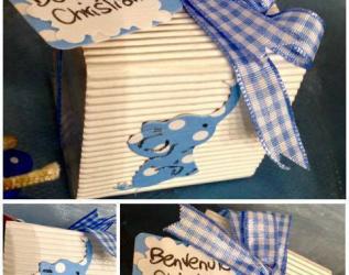 Bomboniera nascita /battesimo/ compleanno con elefante e tag personalizzato