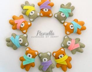 1 set (5 pz) Bomboniere Teddy Bear di Pannolenci, Orsacchiotti