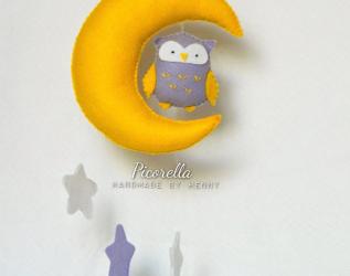 Banner Nascita, Giostrino di culla, La luna con Gufetto, Coccarda Nascita