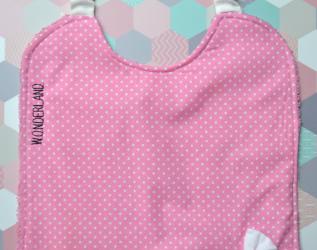 Bavaglino grande rosa a pois con fiocco e elastico 