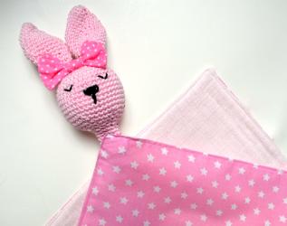Doudou coniglietta rosa con corpo in cotone e mussoline