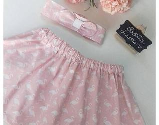 Completo bimba fenicotteri Rosa: gonna più fascia per capelli 9-12 mesi