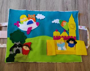Valigetta portatile delle marionette da dito in feltro e stoffa di cotone a tema favole con paesaggio