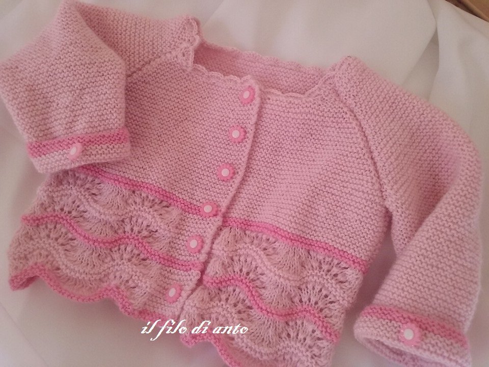 Maglia / cardigan / bambina in pura lana merinos baby rosa e fucsia