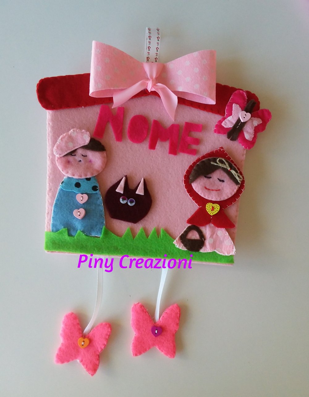 Fiocco nascita coccarda rosa fuoriporta Cappuccetto Rosso Fiocco nascita coccarda rosa fuoriporta Cappuccetto Rosso