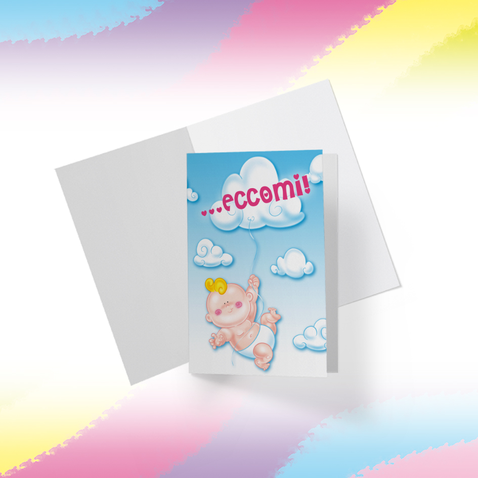 Biglietto Illustrato da stampare, download digitale, I love Beb, Eccomi, Nascita