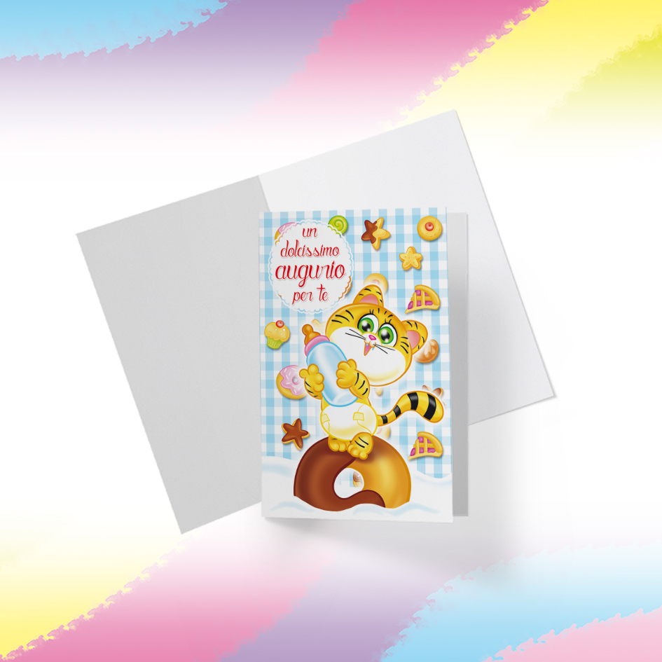 Biglietto Illustrato da stampare, download digitale, Dolcissimo Augurio, Tigrotto Candy Puppy