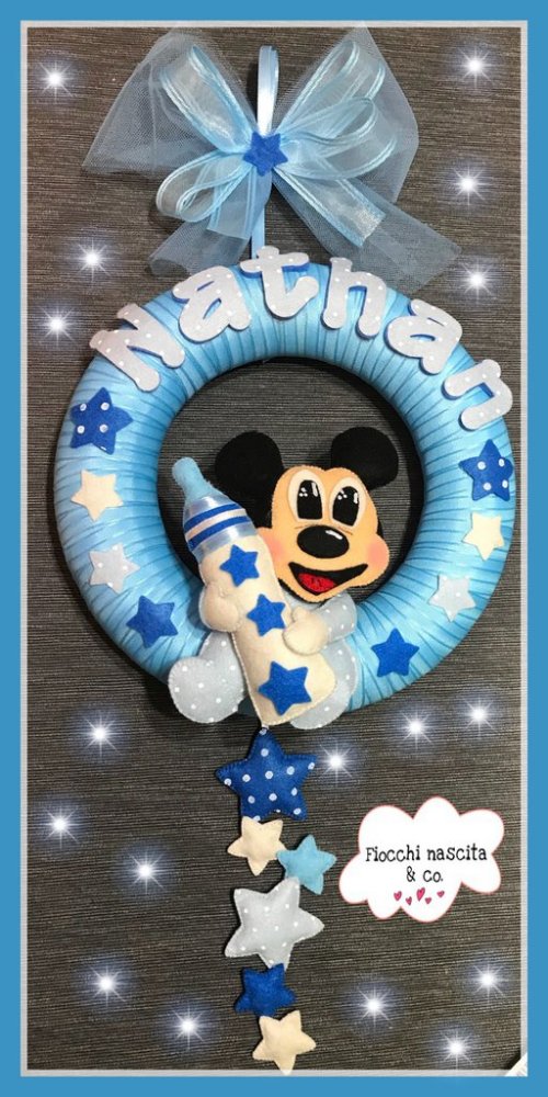 Fiocco nascita baby topolino cin biberon
