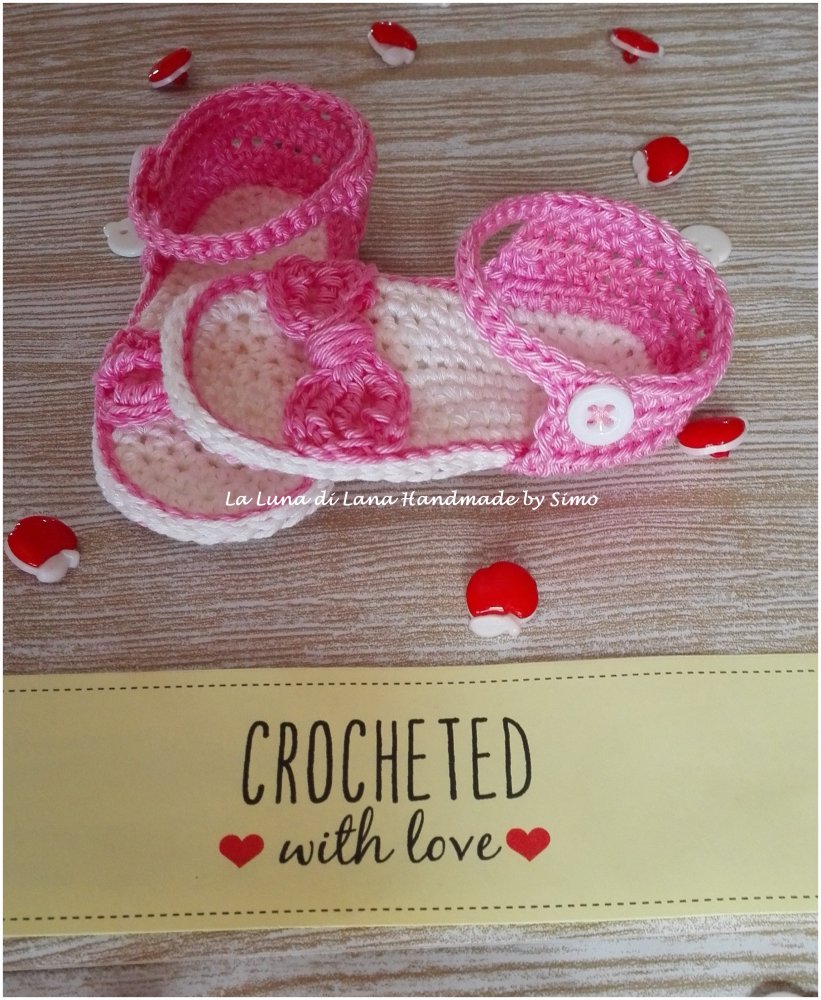  Sandali a uncinetto in cotone baby con fiocchetto per bimba neonata