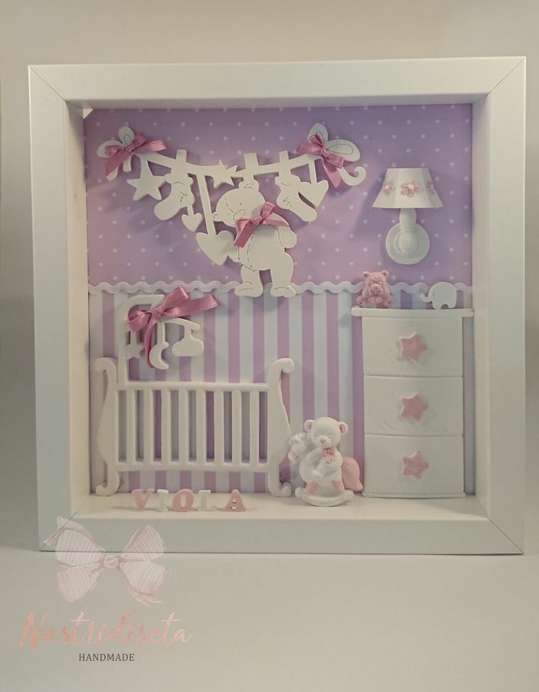 Quadretto nascita realizzato a mano con dettagli in polvere di ceramica. Una originale idea regalo per nascita,baby shower,cameretta.