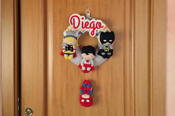 Fiocco nascita personalizzato supereroi, ghirlanda nome bambino, decorazione cameretta, cameretta bambino, regalo bambino, regalo nascita