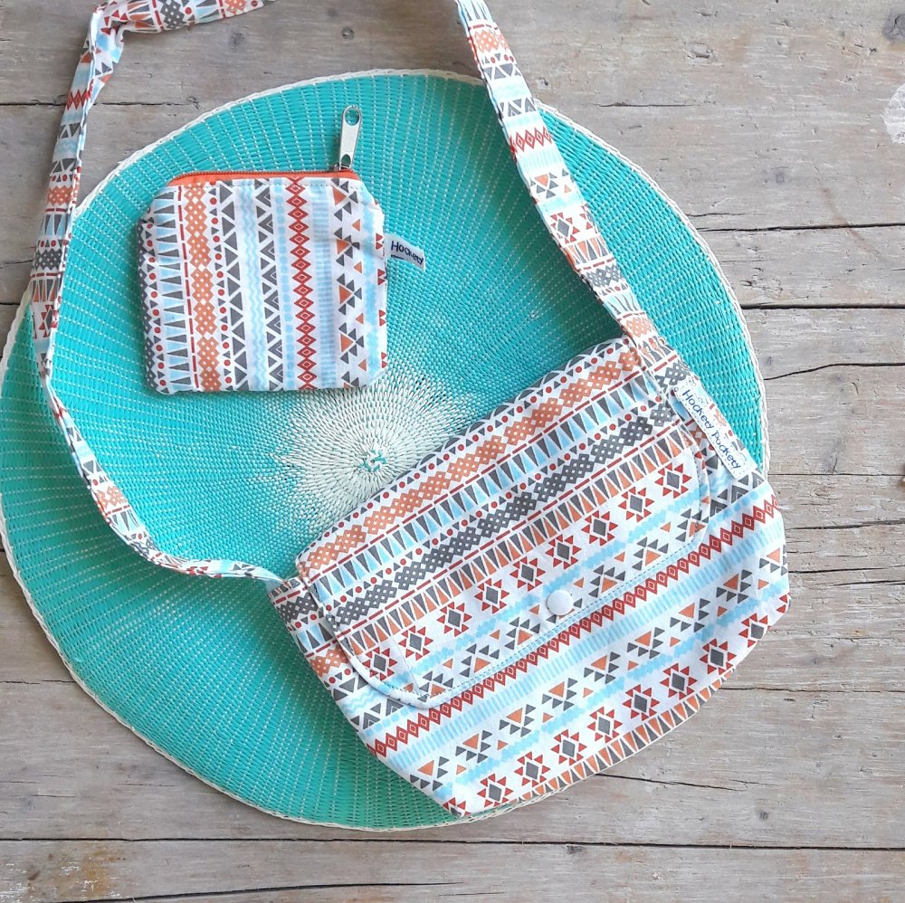 SPECIAL PRICE: Borsa  a tracolla da bambina con mini pochette abbinata, fantasia etnica, idea regalo bimba