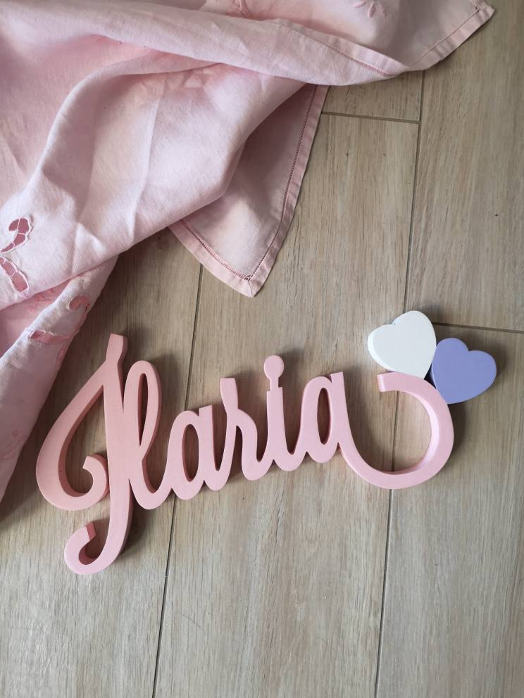 Scritta in legno personalizzata con doppio cuore DA APPOGGIO & APPENDERE