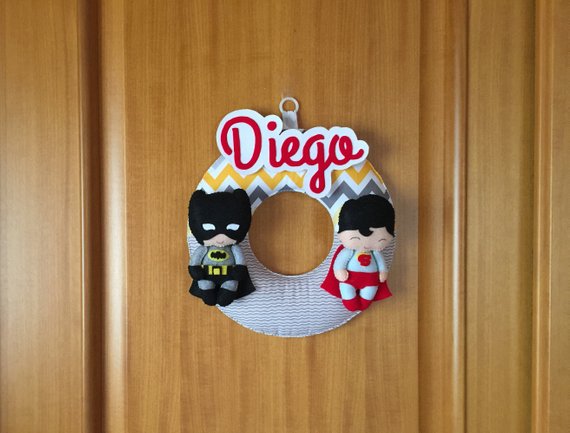 Fiocco nascita personalizzato supereroi, ghirlanda nome bambino, decorazione cameretta, cameretta bambino, regalo bambino, regalo nascita