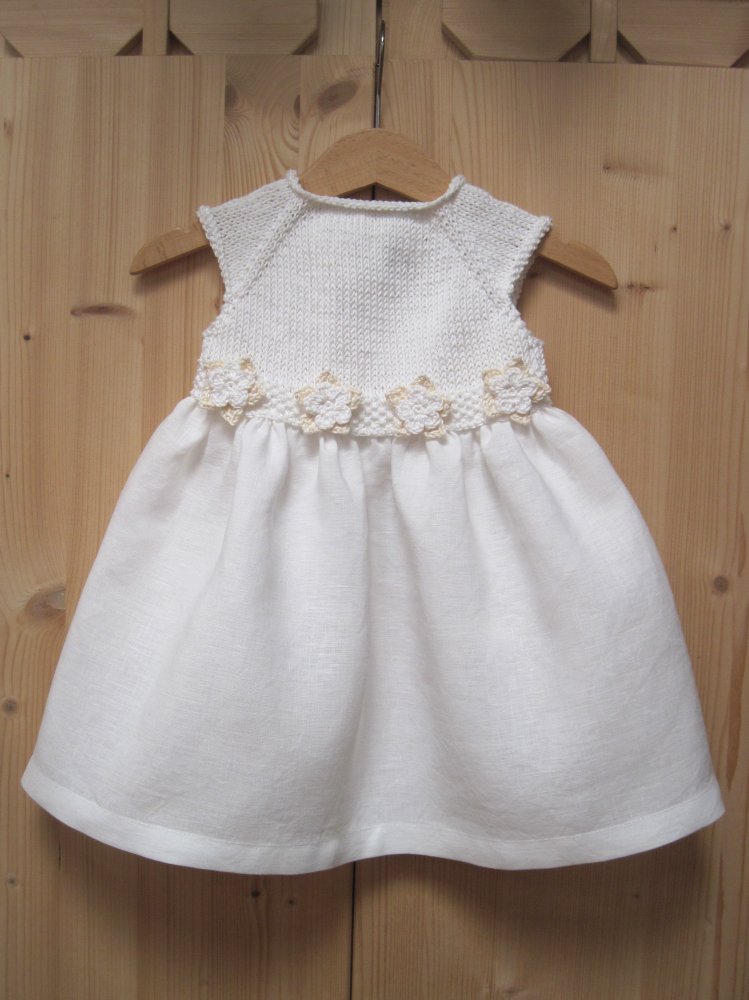 Abito neonata/bambina - cotone bianco/panna e puro lino bianco - Battesimo - fatto a mano - Giulia