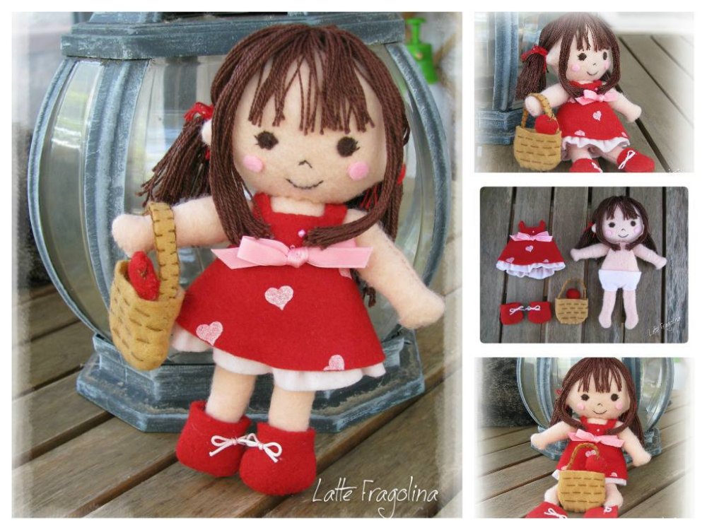 Bambolina in pannolenci con vestito ROSSO. Vestito  rimovibile! Felt pocket doll.