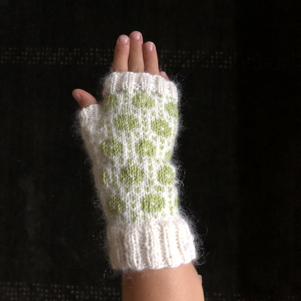 Mezzi guanti bimbo/bimba ai ferri in fibra di latte, silk mohair e cotton merinos