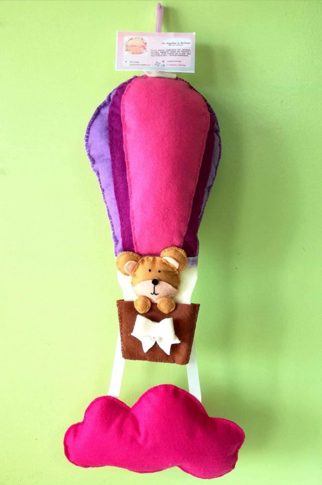 Fiocco nascita mongolfiera, fiocco nascita bambina, idea regalo nascita, idea regalo bambina