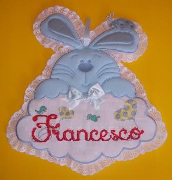 Fiocchi nascita ricamati a punto croce