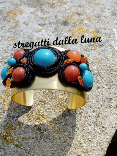 bracciale soutache... corniola e piattina nera