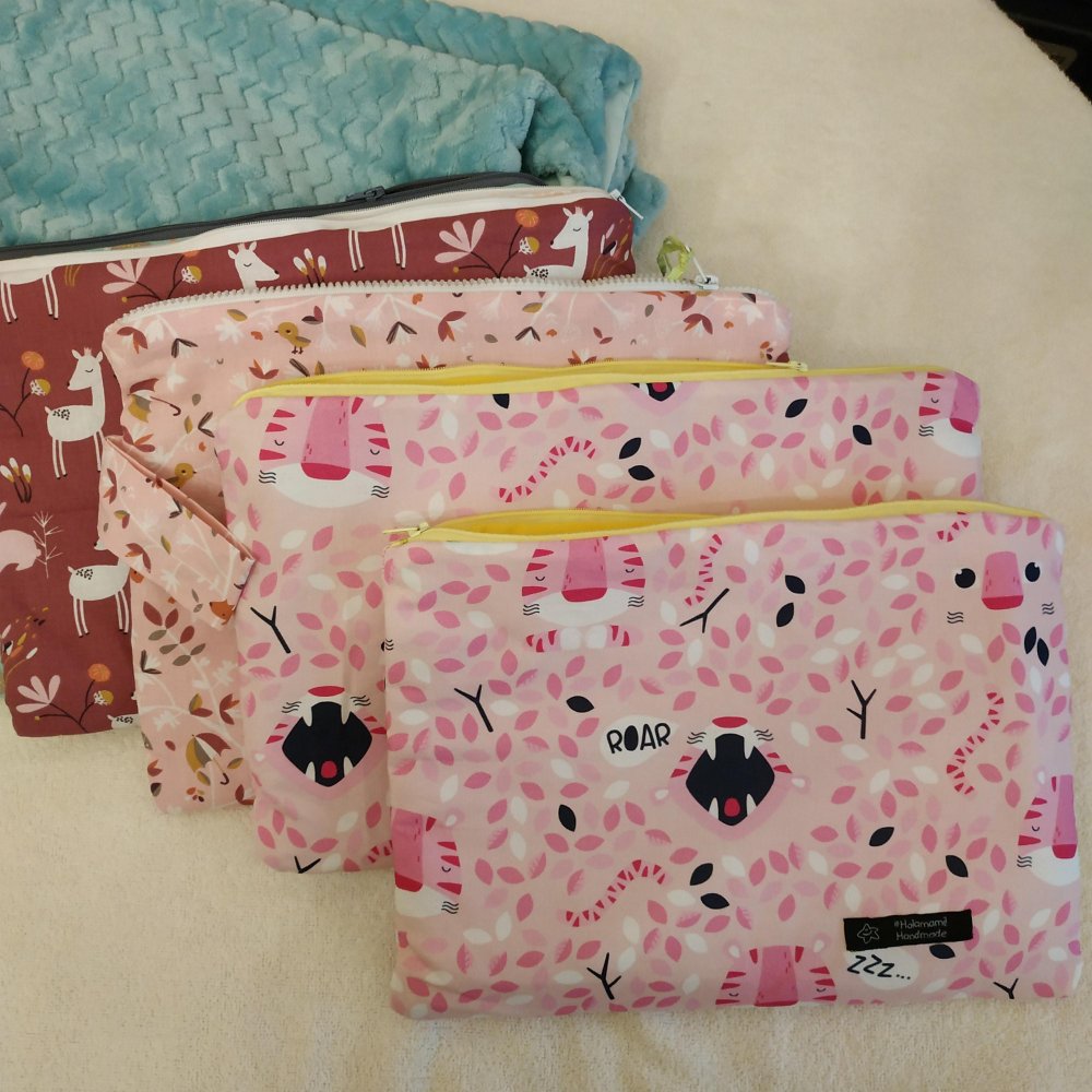 Portacambio, portapannolini in puro cotone con zip, imbottita. Misure varie, 40x20, 25x15