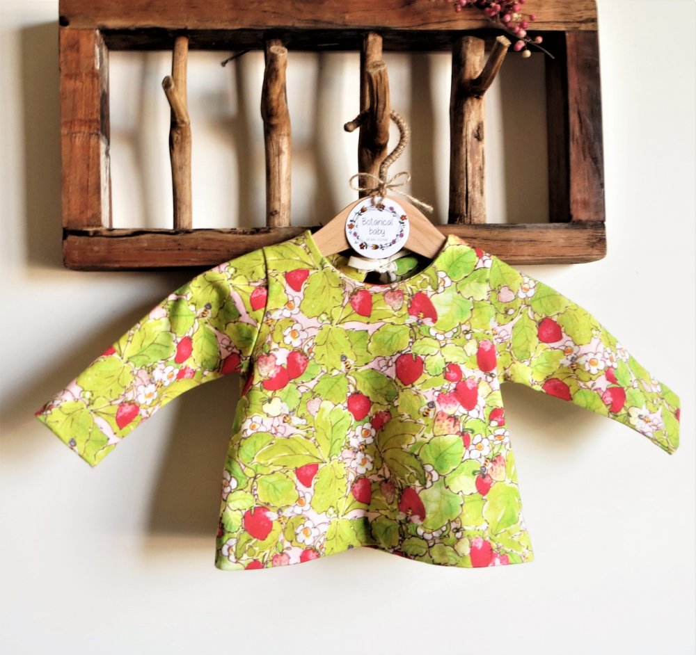 Maglia bimba in cotone Bio manica lunga - Fragole e Api