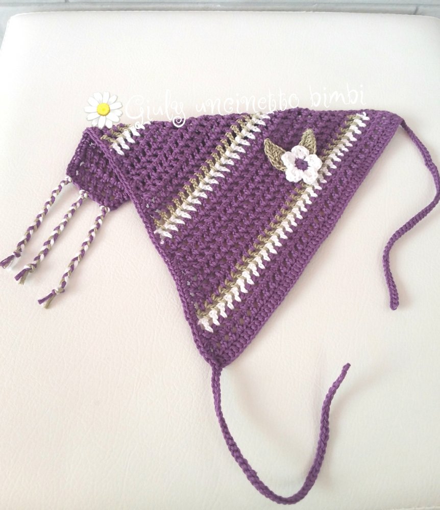 Bandana viola x bambina con fiore uncinetto 100% cotone neonato portafortuna 