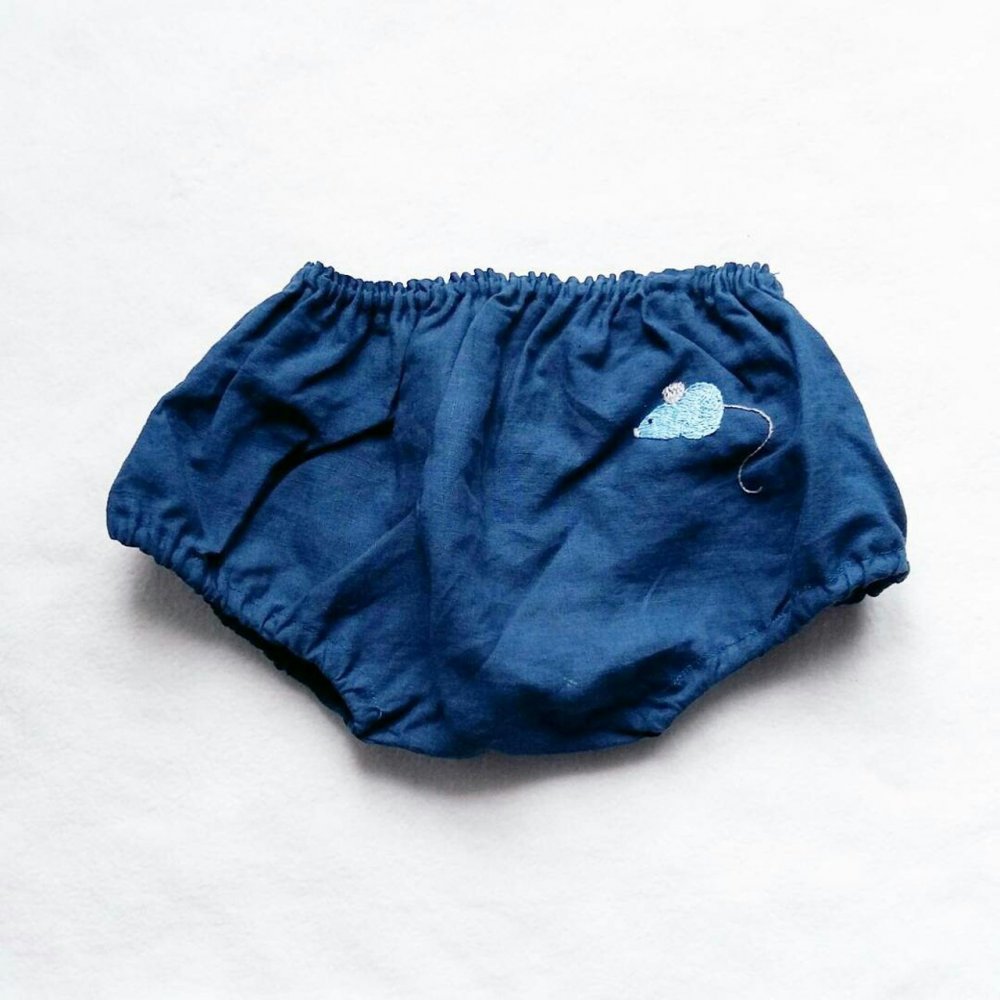 Baby bloomers in lino blu ricamati