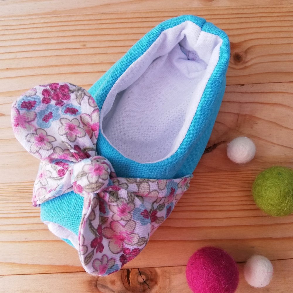 Scarpina Peep Toe turchese per bambina in cotone