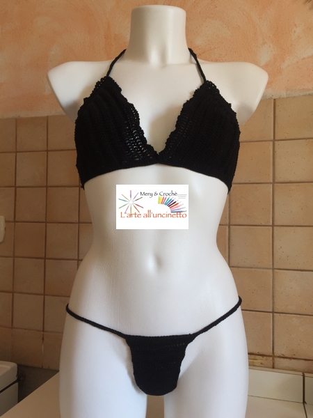 costume da bagno 2 pezzi, modello perizoma taglia L, nero, cotone 100%