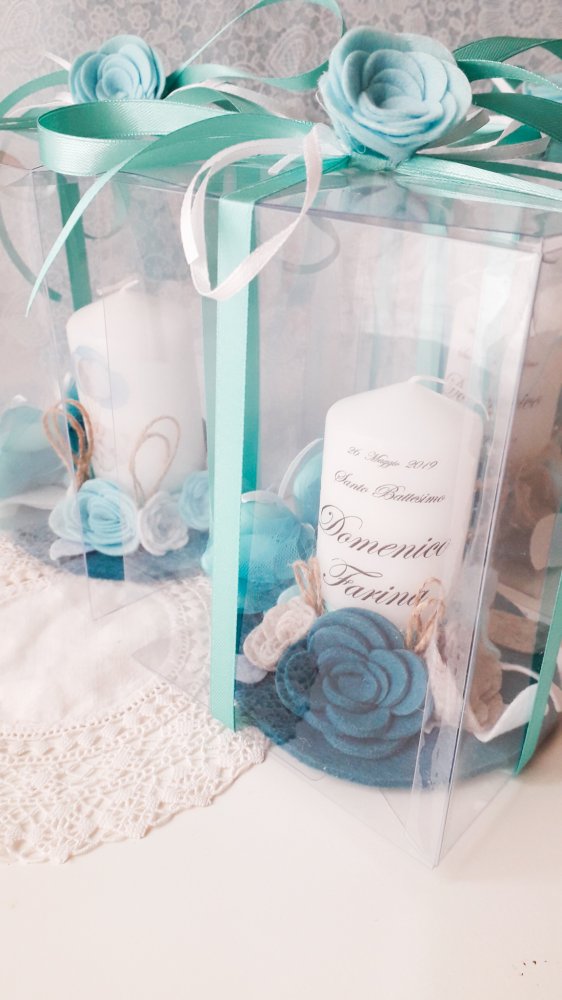 Bomboniera candela per battesimo, comunione e cresima, Bomboniera con confezione in pvc
