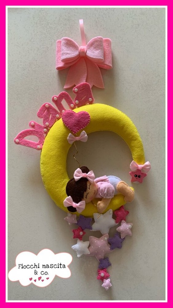 Fiocco nascita bambina sulla luna con palloncino