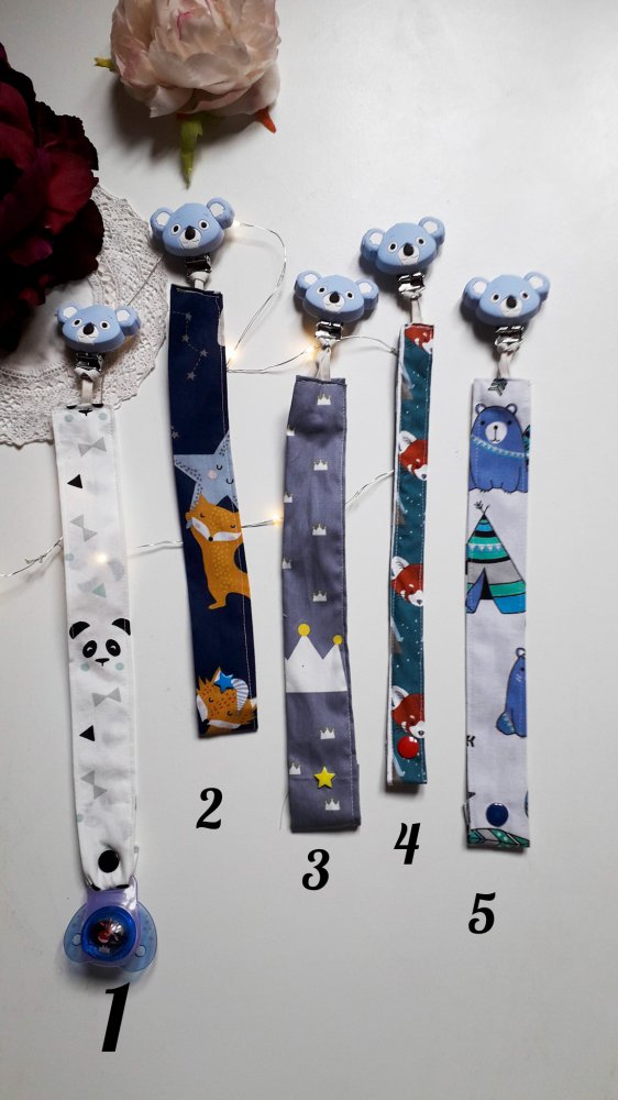 Porta ciuccio per bambini e bambine in tessuto con clip in silicone 