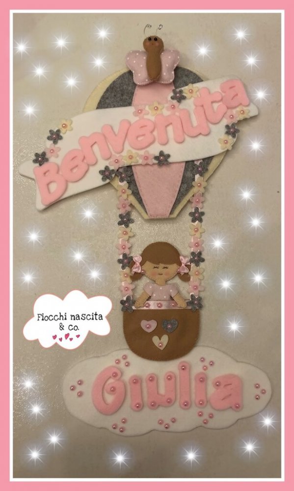 Fiocco nascita bambina su mongolfiera