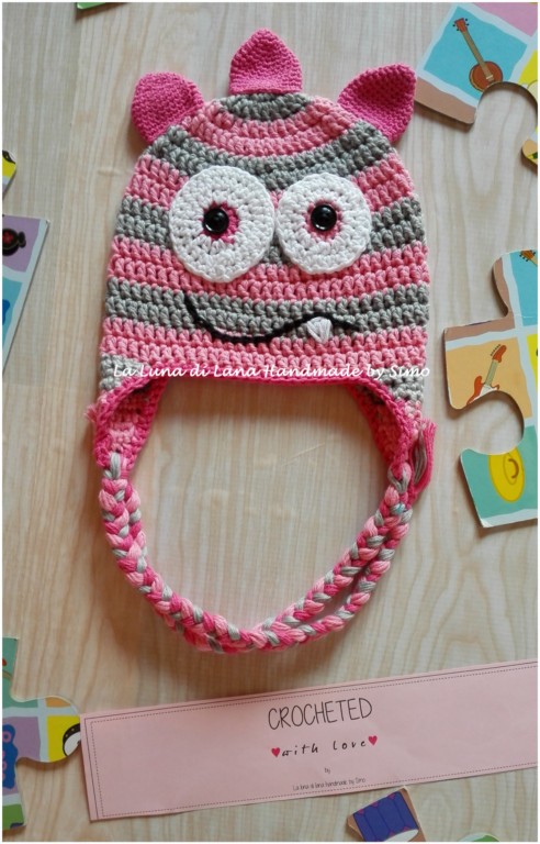 Cappello a uncinetto per bambina a forma di Mostriciattolo