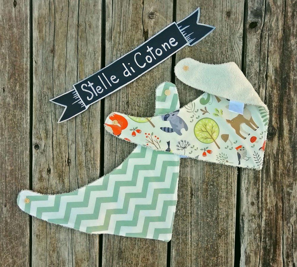 Set di 2 bavaglini bandana coordinati animali della foresta