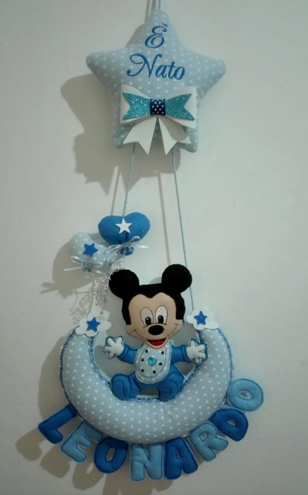 Fiocco nascita topolino con nome imbottito. 